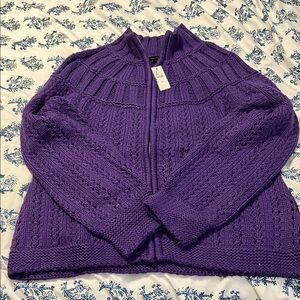 Talbots Purple Ribbed Cardigan Sweater